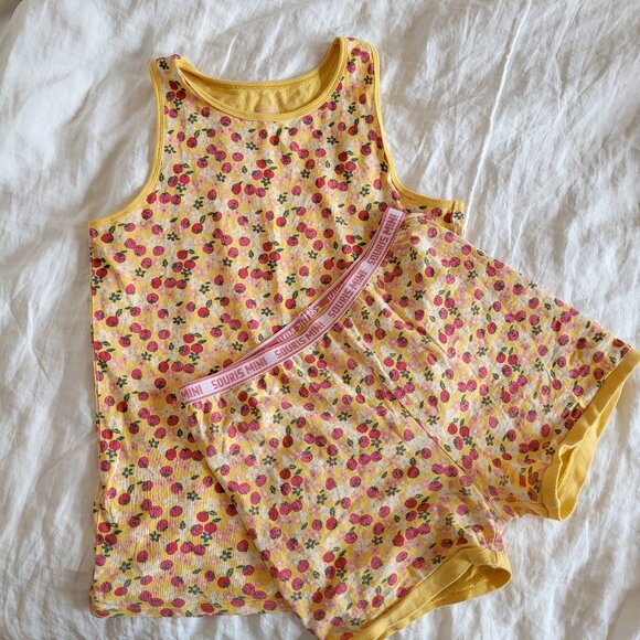 Souris Mini Other - Souris Mini Girls 12Y Pajama Set Yellow Strawberry Print Tank & Shorts Cotton